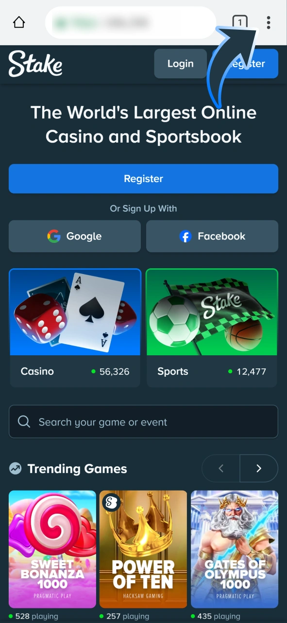 Open browser settings to get Stake android app.