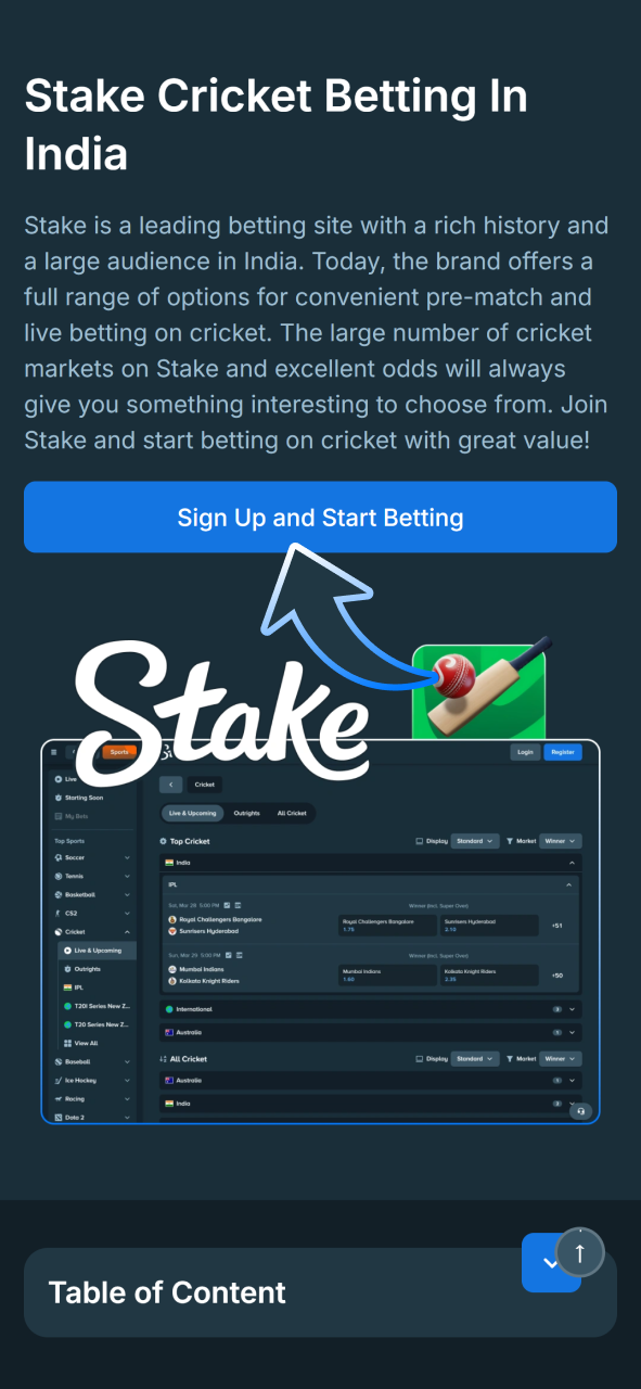 Go to official Stake website to join and start cricket betting.