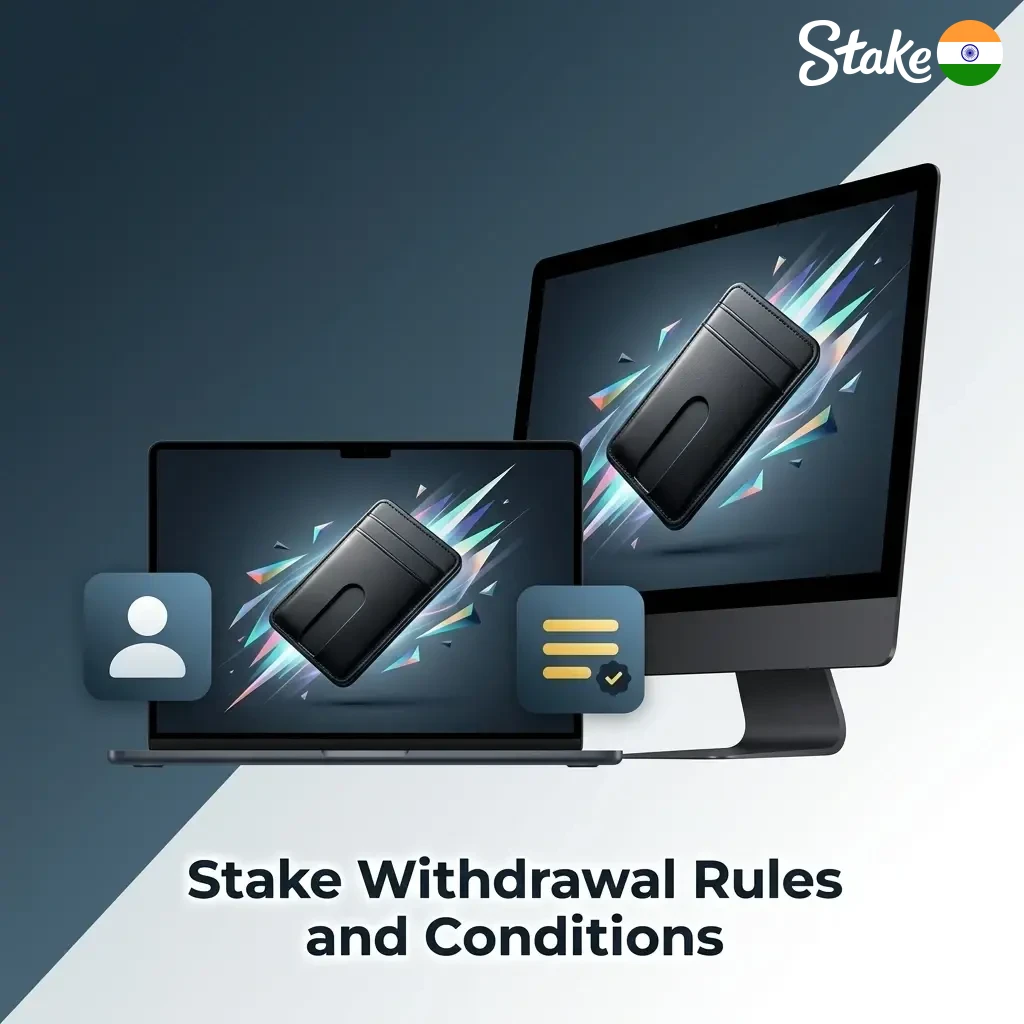 Stake withdrawal rules covering KYC verification, bonus wagering, minimum limits, wallet address matching, and single currency transactions